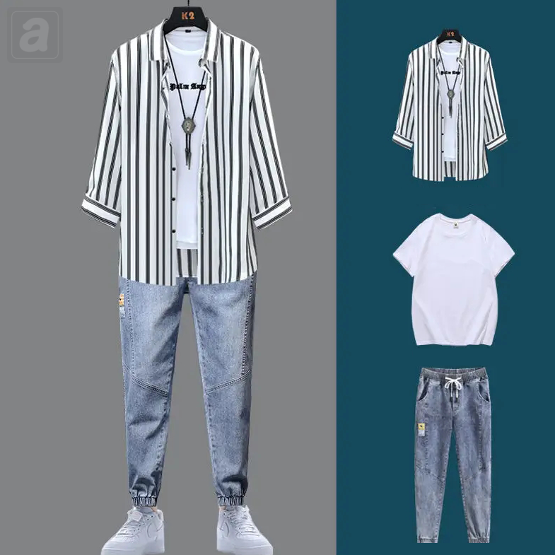 白色/襯衫+白色/T恤+藍色/牛仔褲