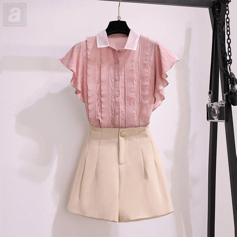 粉色/上衣+杏色/短褲