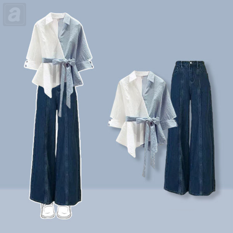 藍白色/襯衫+深藍色/褲子
