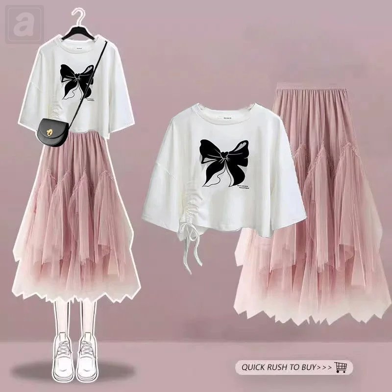 白色/T賉+粉色半身裙類