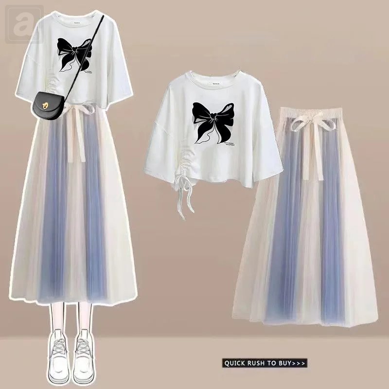 白色/T賉+藍色半身裙類