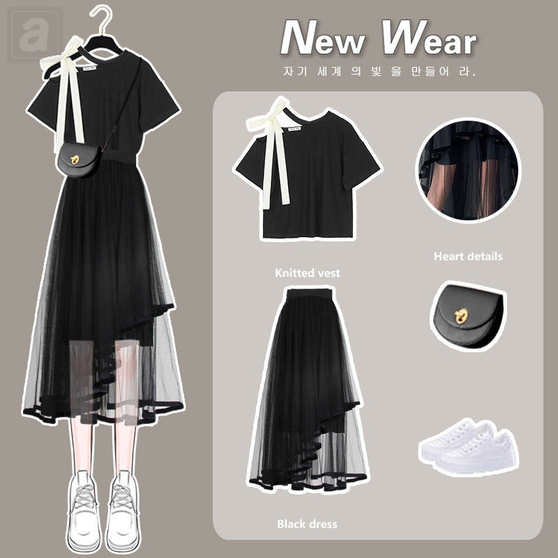 黑色/T恤+黑色/半身裙類