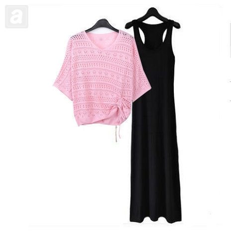 粉色/ T恤+黑色/長裙