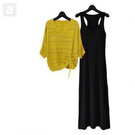 黃色/ T恤+黑色/長裙