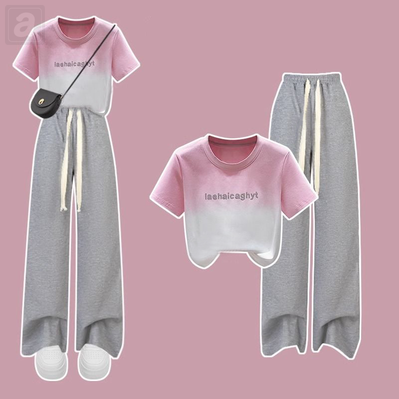 粉色/T恤+灰色/褲子