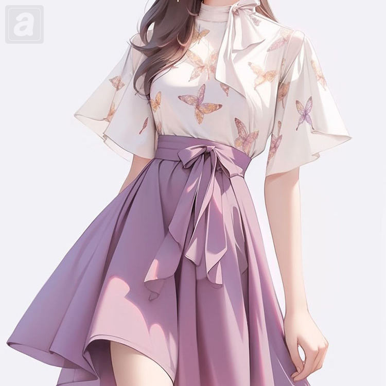 白色/上衣+紫色/半身裙