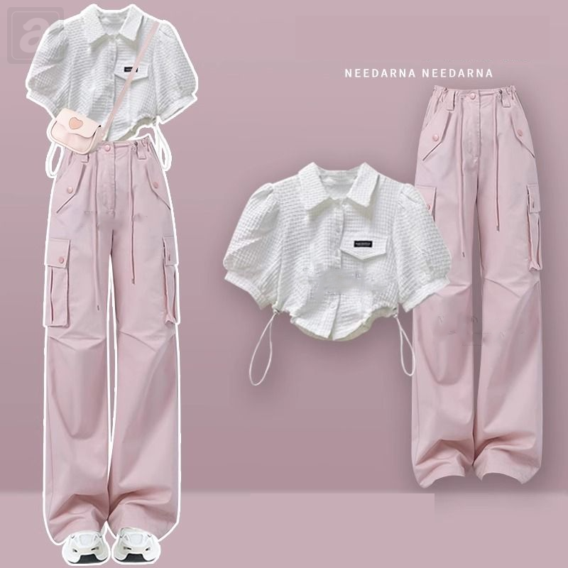 白色/襯衫+粉色/休閒褲
