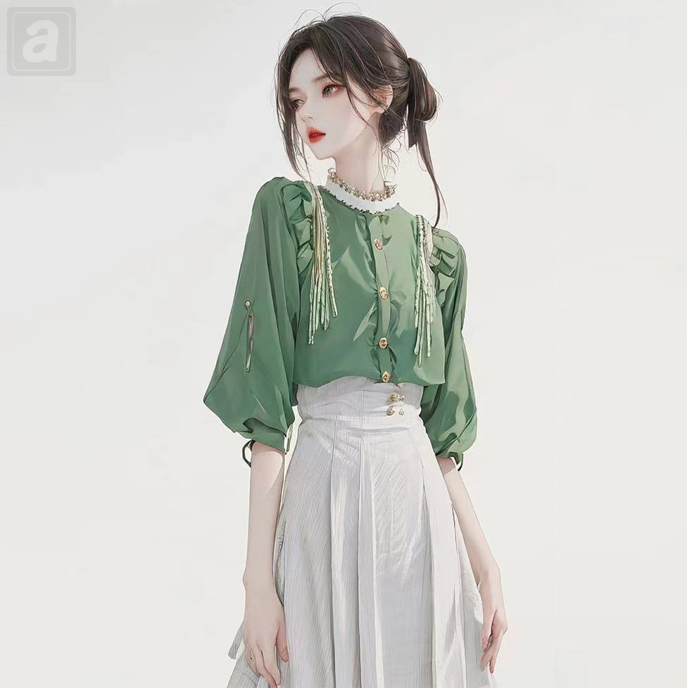 綠色/襯衫+白色/半身裙
