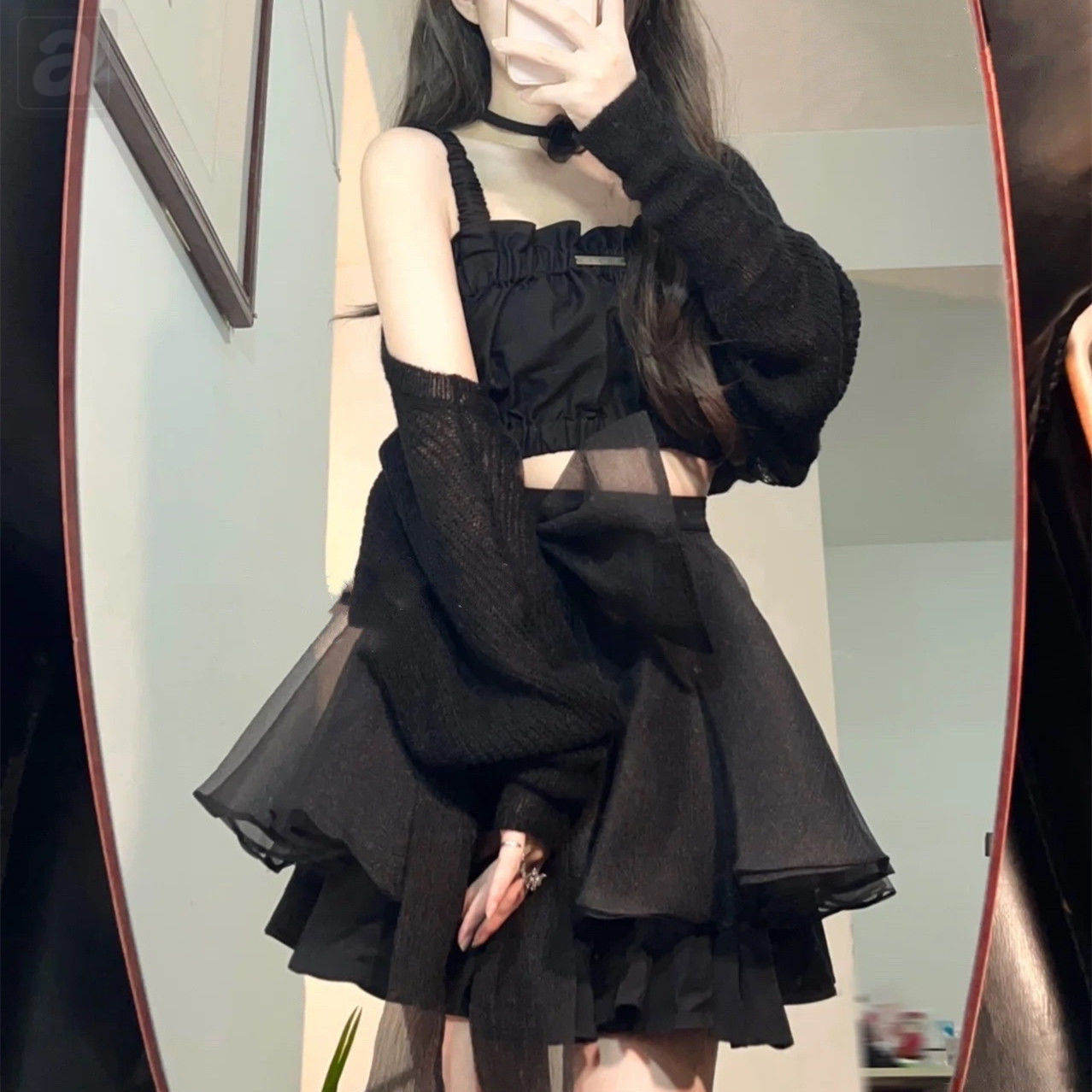 黑色/開衫+黑色/半身裙類套裝