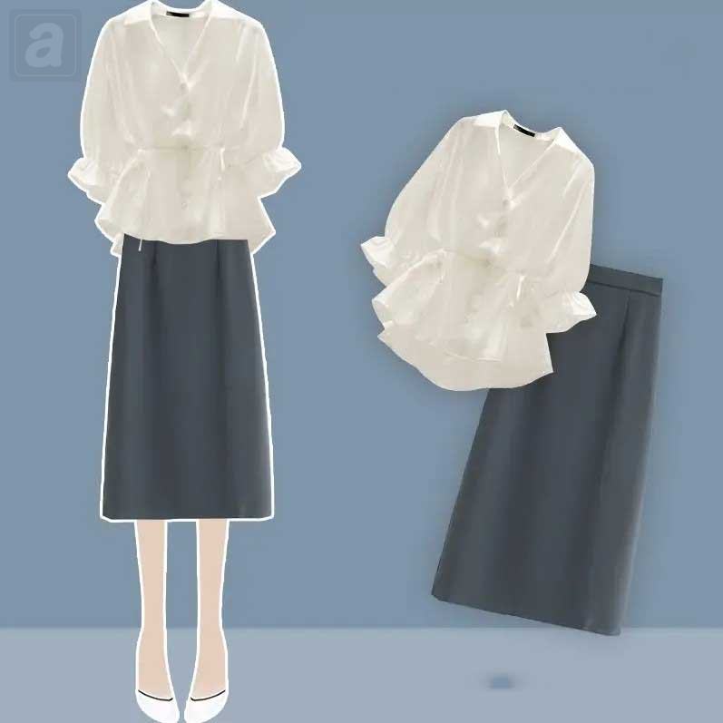 白色/上衣+灰色/半身裙