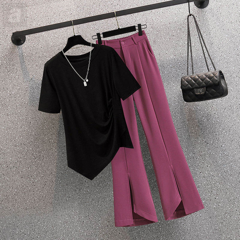 黑色/上衣+紫色/長褲 套裝