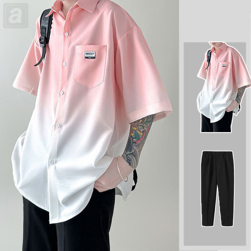 粉色/襯衫+黑色/西褲