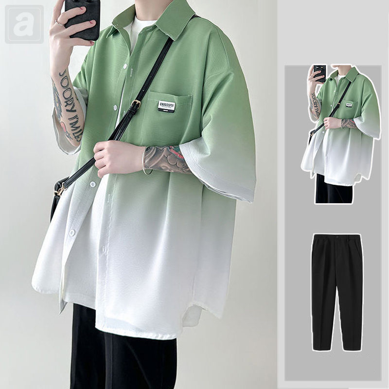 綠色/襯衫+黑色/西褲