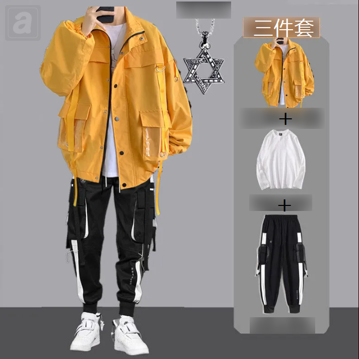 黃色/夾克+白色/T恤+黑色/褲子