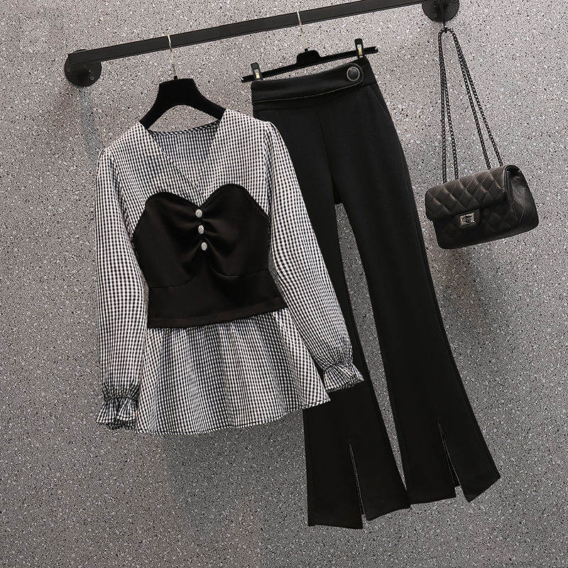 黑色/襯衫+黑色/休閒褲/兩件套