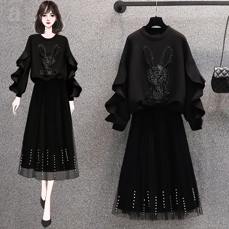 黑色/衛衣+黑色/半身裙/兩件套