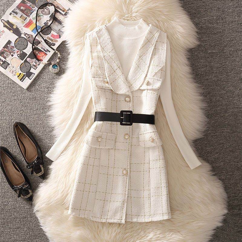 白色/背帶裙+白色/針織