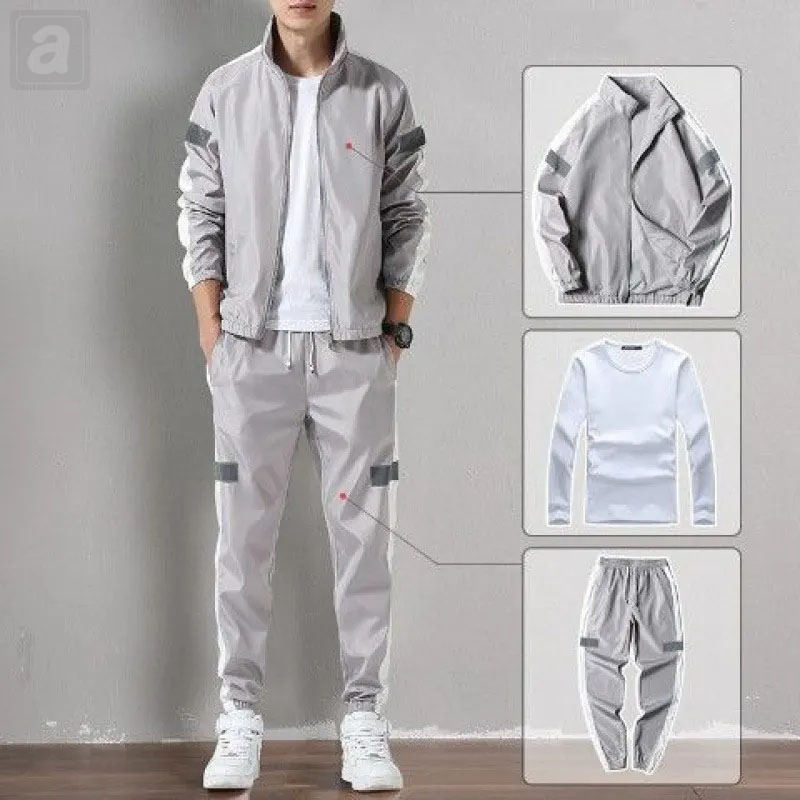 灰色/夾克+白色/T恤01+灰色/褲子