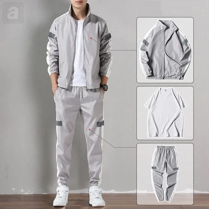 灰色/夾克+白色/T恤02+灰色/褲子