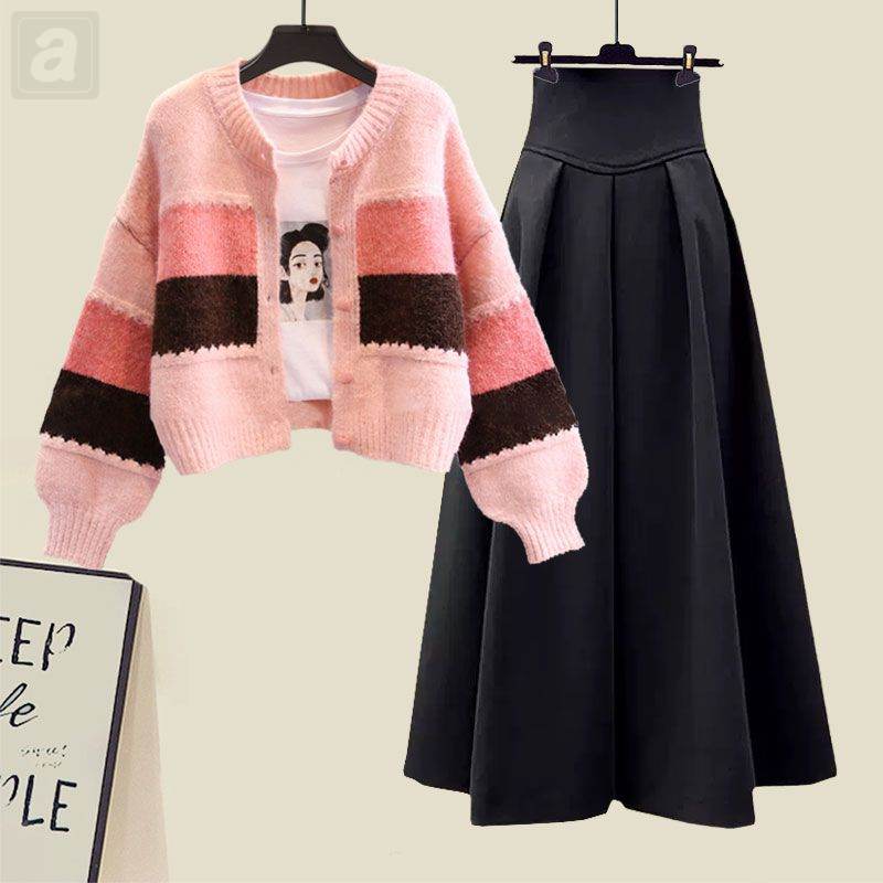 粉色/毛衣+黑色/裙類