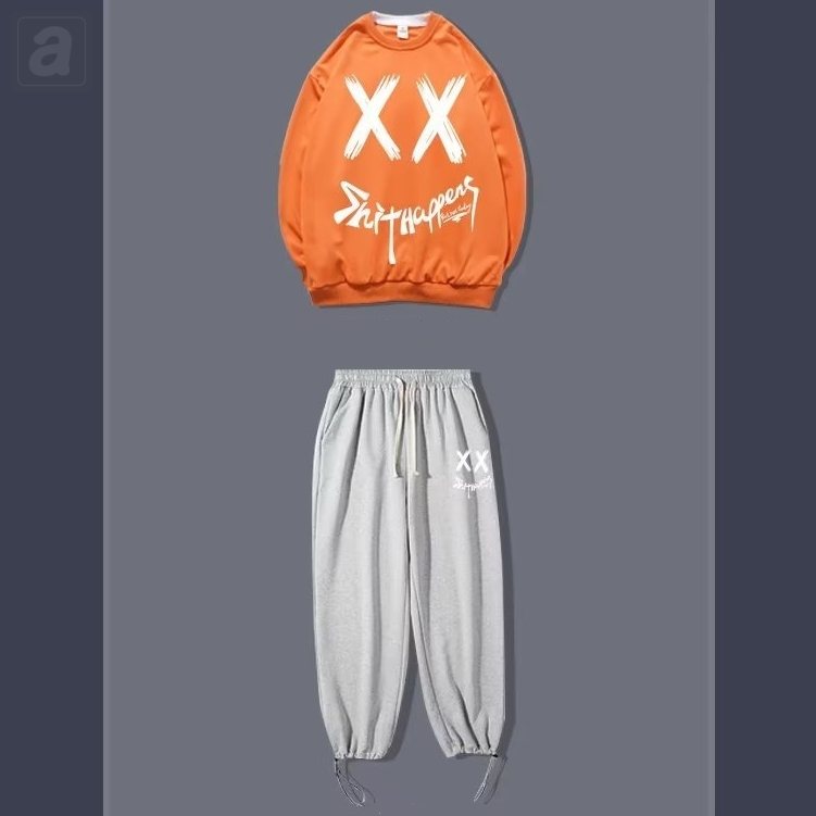 橙色/衛衣+灰色/褲子
