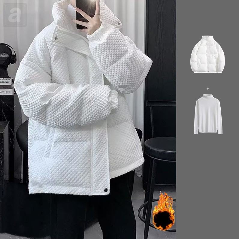 白色棉衣+白色毛衣