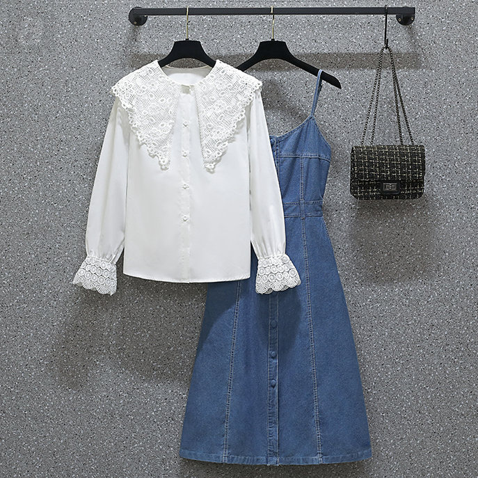 白色/襯衫+藍色/洋裝