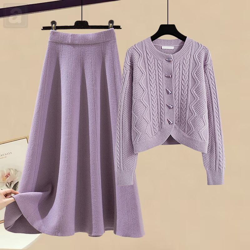 紫色毛衣+紫色半身裙/套裝