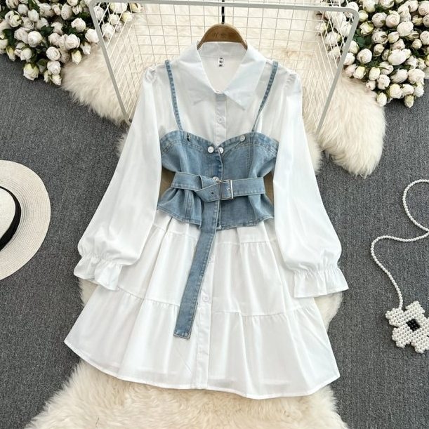 淺藍色背心+白色洋裝