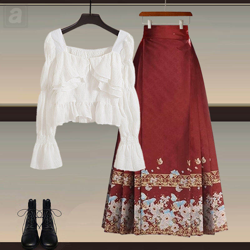 白色襯衫+紅色馬面裙01/套裝