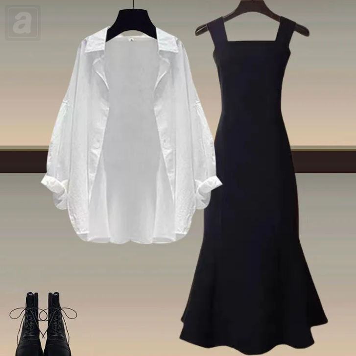 白色襯衫+黑色連衣裙02