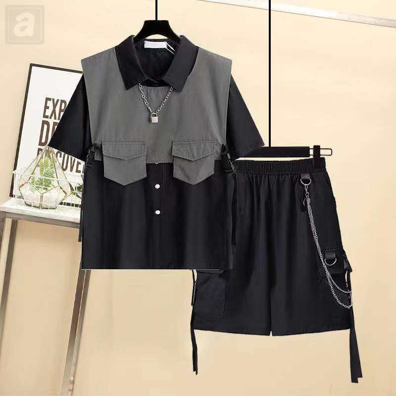 黑色/襯衫+灰色/馬甲+黑色02/短裤