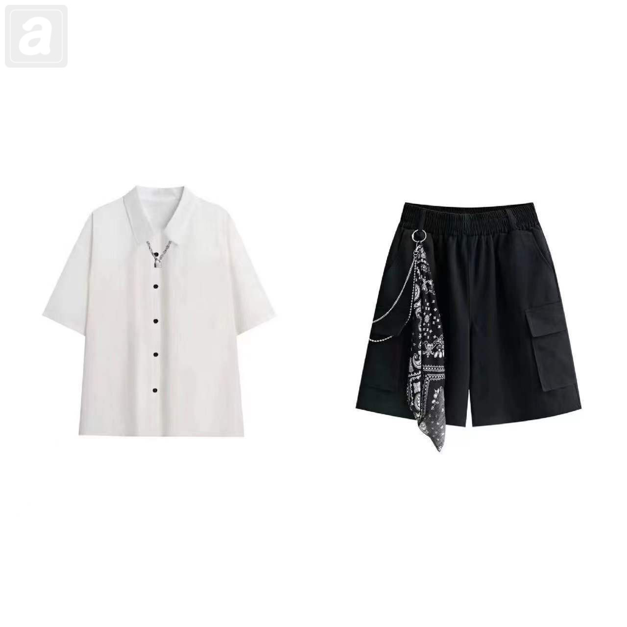 白色/襯衫+黑色01/短裤