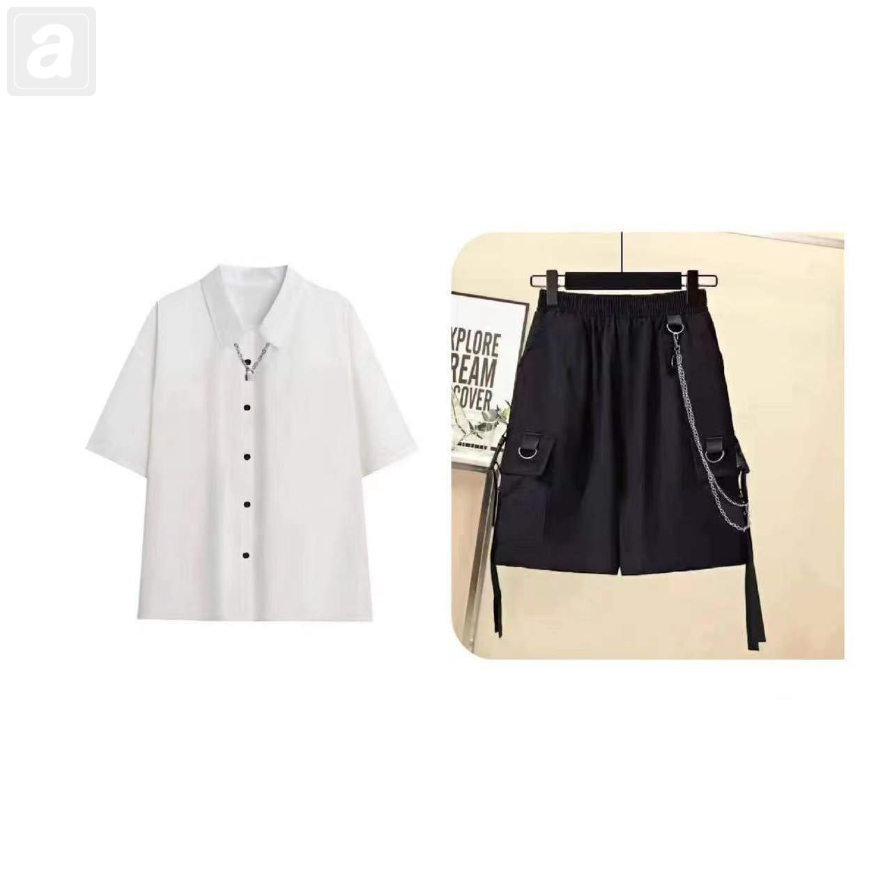 白色/襯衫+黑色01/短裤