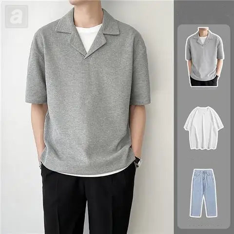灰色襯衫+白色T恤+淺藍牛仔褲