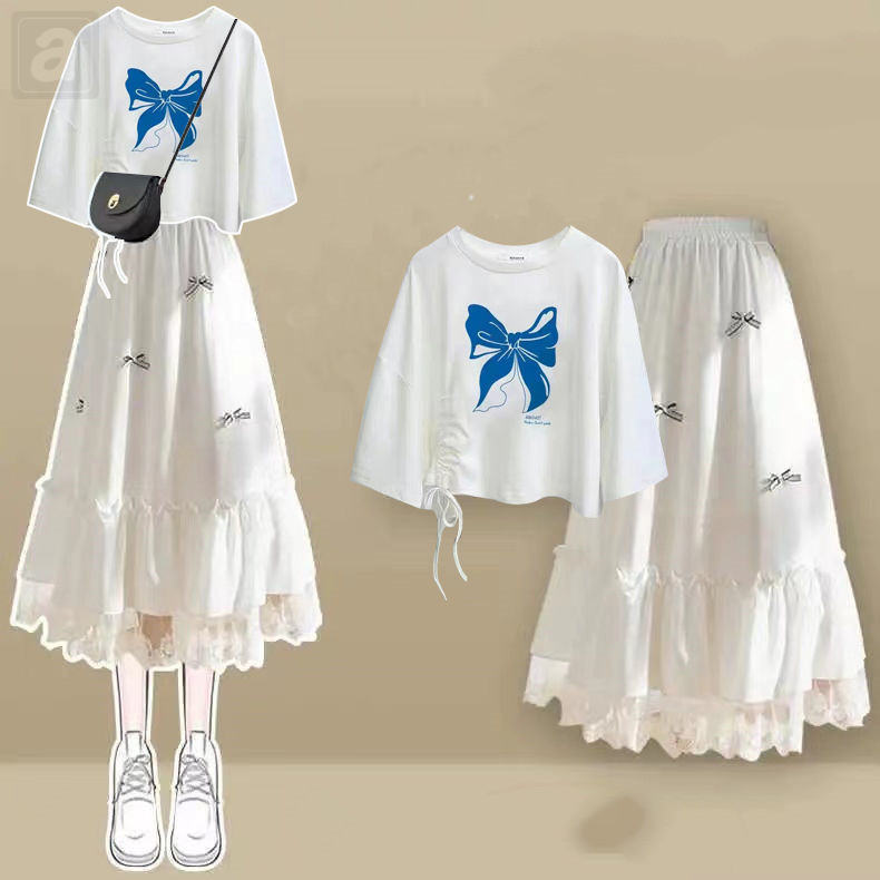 藍蝴蝶T恤+半身裙/套裝