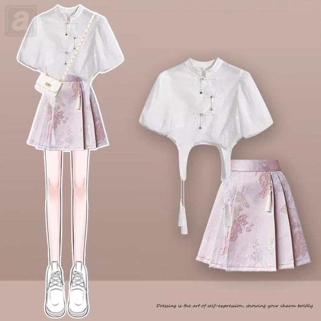 白色上衣+粉色馬面裙